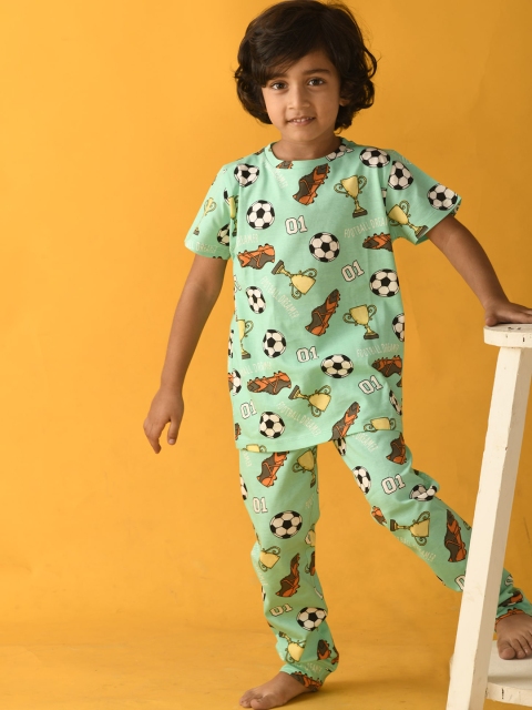 

Anthrilo Boys Green & White Printed Night suit