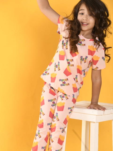

Anthrilo Girls Pink & Yellow Printed Night suit