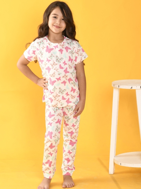 

Anthrilo Girls White & Pink Printed Night suit