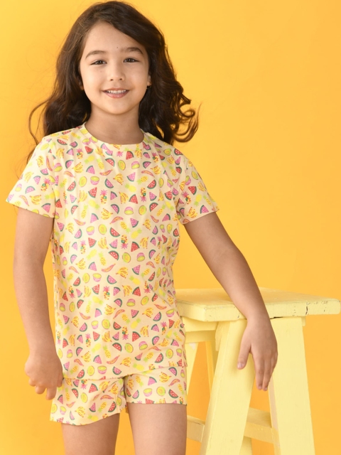 

Anthrilo Girls White & Yellow Printed Night suit