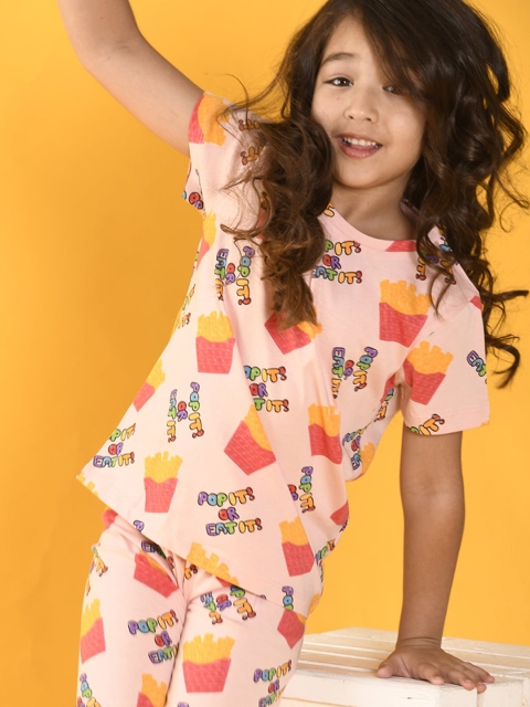 

Anthrilo Girls Pink & Yellow Printed Night suit