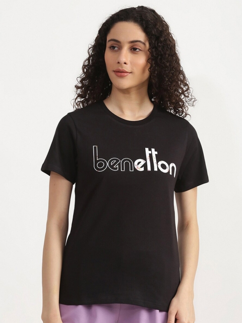 

United Colors of Benetton Women Blue Typography Printed T-shirt