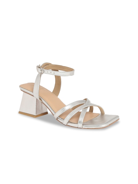 

Tao Paris Silver-Toned PU Block Sandals with Buckles