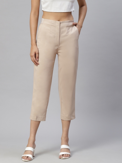 

Marks & Spencer Women Beige Solid Slim Fit High-Rise Trousers