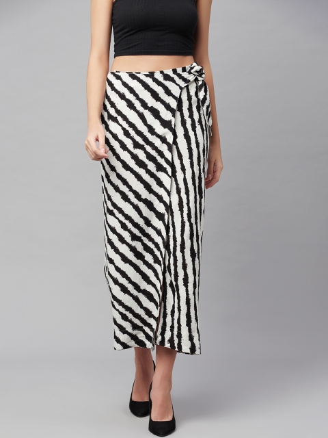 

Marks & Spencer Women White & Black Abstract Print Wrap Skirt