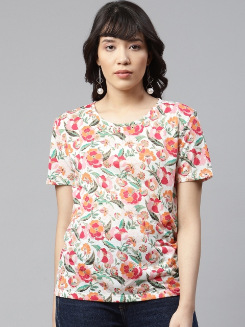 

Marks & Spencer Women Orange & White Floral Printed T-shirt