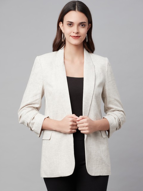

Marks & Spencer Women Off-White Solid Open Front Blazer