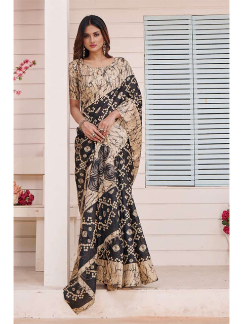 

KALINI Black & Beige Floral Saree