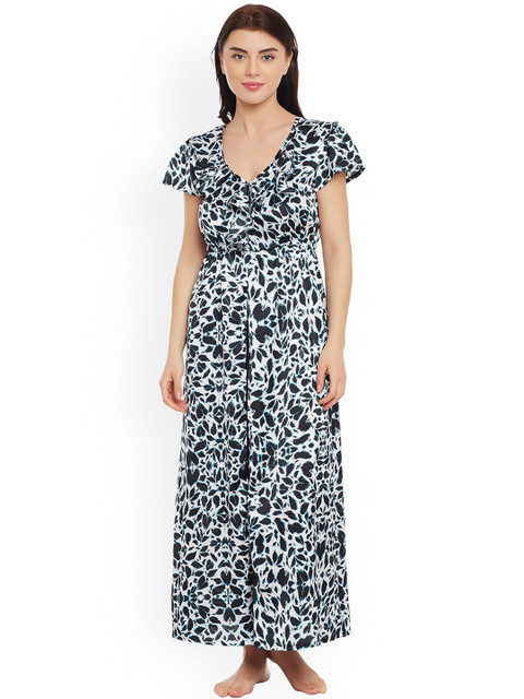 

Clovia Black & White Satin Maxi Nightdress NS0764P13