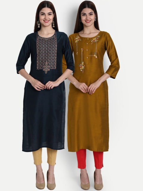 

7Threads Women Multicoloured Set of 2 Ethnic Motifs Embroidered Kurta, Multi