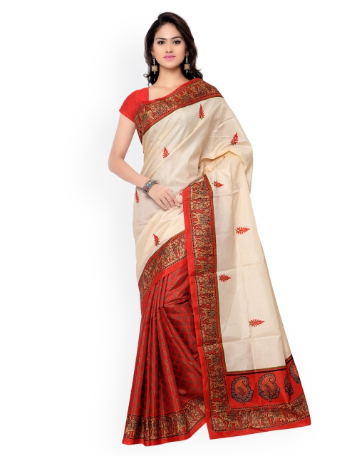 

Florence Beige & Red Printed Bhagalpuri Art Silk Traditional Saree