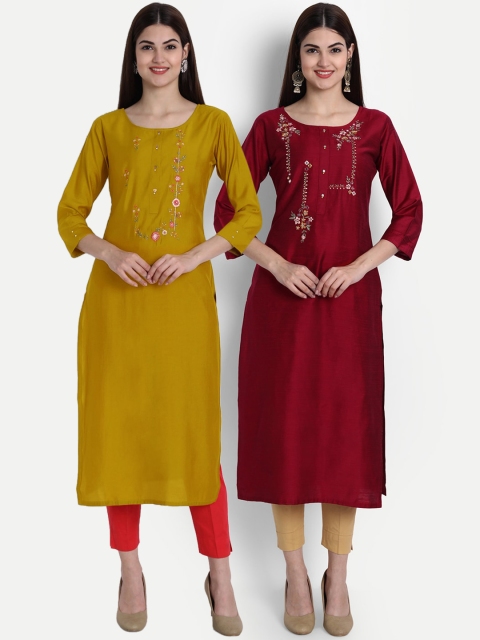 

7Threads Women Pack Of 2 Yoke Design Thread Work Kurta, Multi