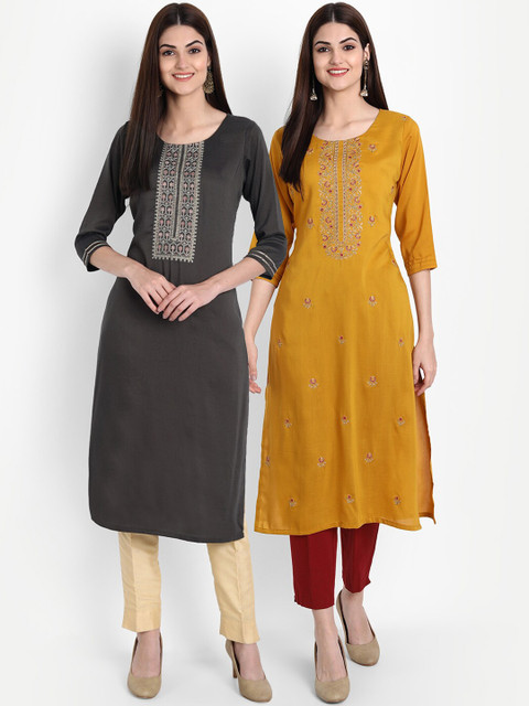 

7Threads Women Pack Of 2 Multicoloured Embroidered Kurta, Multi