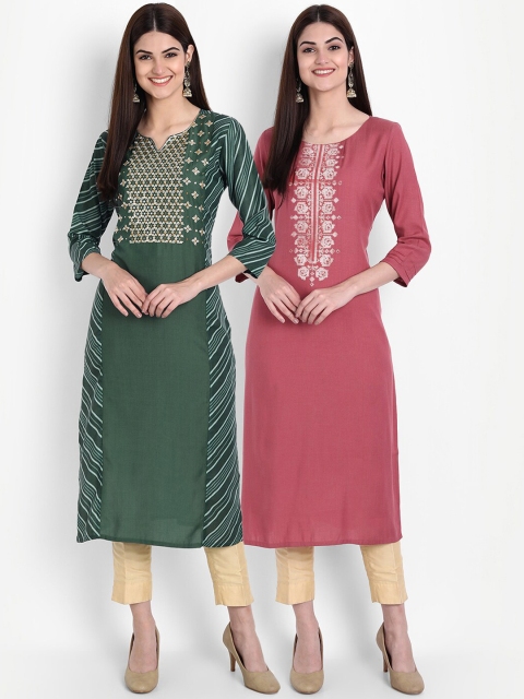 

7Threads Women Pack Of 2 Multicoloured Yoke Design Kurta, Multi