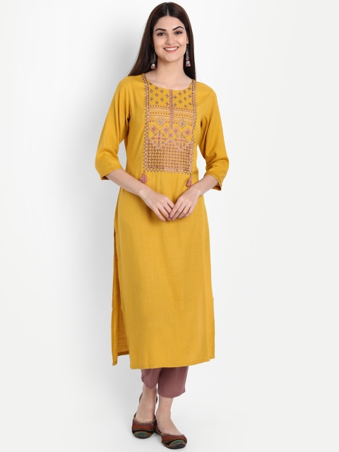 

7Threads Women Set Of 2 Multicoloured Embroidered Thread Work Kurta, Yellow