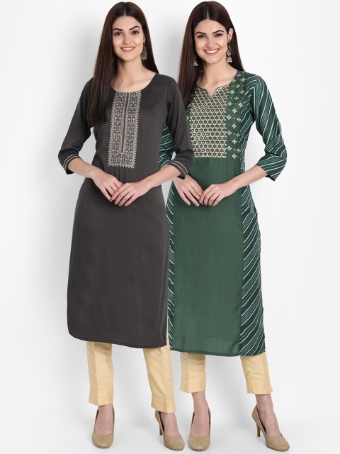 

7Threads Women Pack Of 2 Multicoloured Yoke Design Kurta, Multi