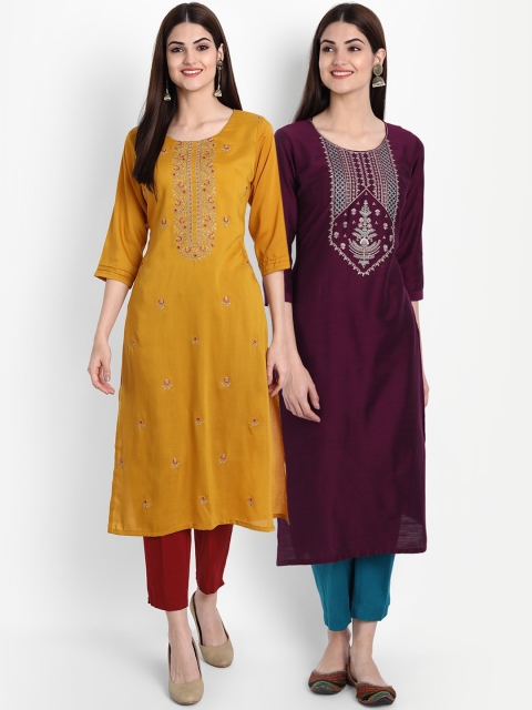 

7Threads Women Pack Of 2 Multicoloured Ethnic Motifs Embroidered Kurta, Multi