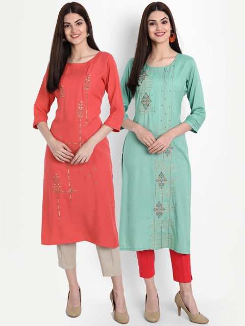 

7Threads Women Pack Of 2 Multicoloured Ethnic Motifs Embroidered Kurta, Multi