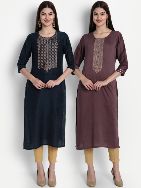 

7Threads Women Pack Of 2 Multicoloured Embroidered Mirror Work Kurta, Multi