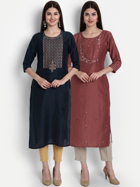 

7Threads Women Pack Of 2 Multicoloured Embroidered Thread Work Kurta, Multi