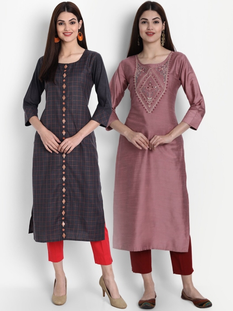 

7Threads Women Pack Of 2 Multicoloured Thread Work Kurta, Multi
