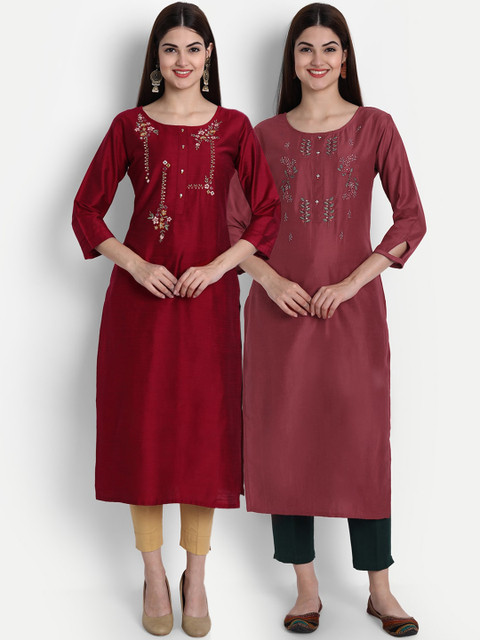 

7Threads Women Pack Of 2 Multicoloured Embroidered Thread Work Kurta, Multi