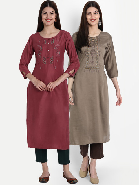 

7Threads Women Pack Of 2 Multicoloured Embroidered Thread Work Kurta, Multi