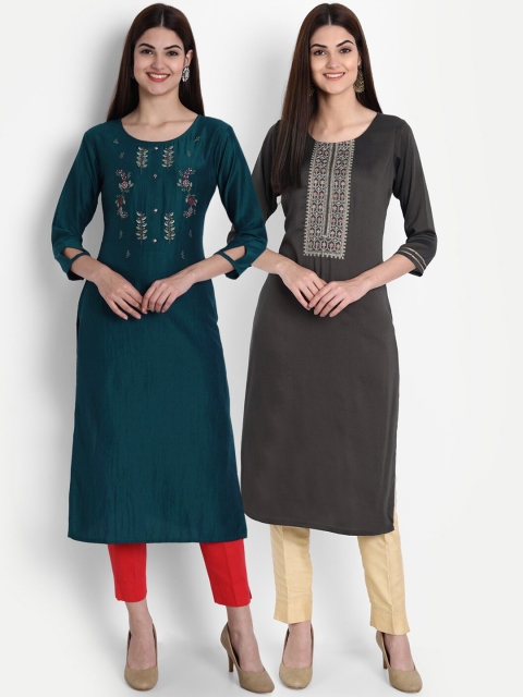 

7Threads Women Pack Of 2 Multicoloured Embroidered Mirror Work Kurta, Multi