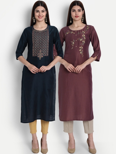 

7Threads Women Pack Of 2 Multicoloured Ethnic Motifs Embroidered Kurta, Multi