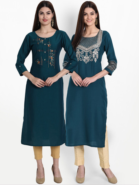 

7Threads Women Pack Of 2 Multicoloured Ethnic Motifs Embroidered Kurta, Multi