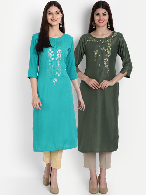 

7Threads Women Pack Of 2 Multicoloured Embroidered Thread Work Kurta, Multi