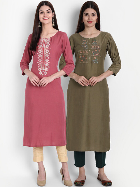 

7Threads Women Pack Of 2 Multicoloured Embroidered Thread Work Kurta, Multi