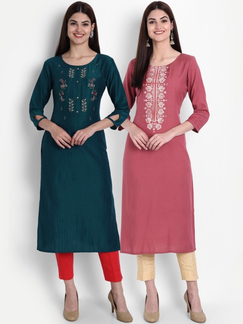 

7Threads Women Pack Of 2 Multicoloured Embroidered Thread Work Kurta, Multi
