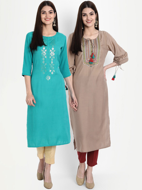 

7Threads Women Pack Of 2 Multicoloured Embroidered Thread Work Kurta, Multi