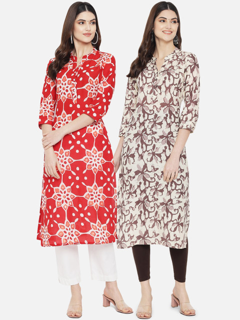 

7Threads Women Pack Of 2 Multicoloured Floral Printed Kurta, Multi