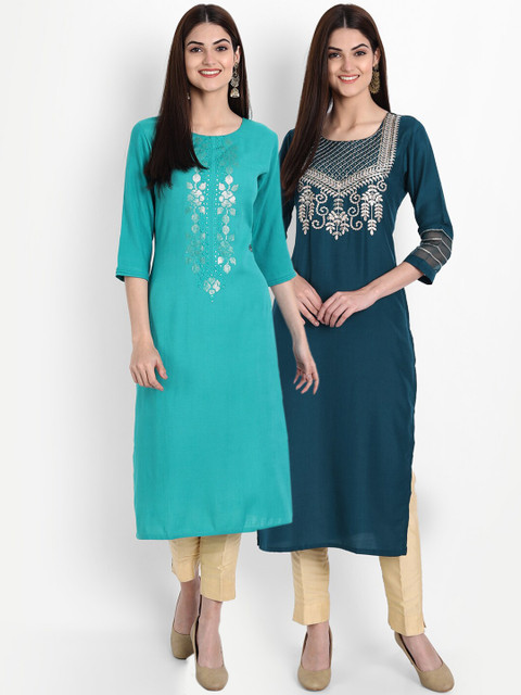 

7Threads Women Pack Of 2 Multicoloured Embroidered Thread Work Kurta, Multi