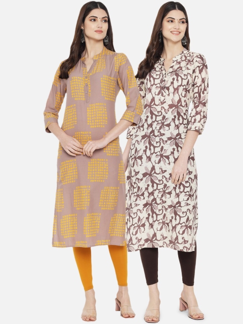 

7Threads Women Pack Of 2 Multicoloured Printed Floral Kurta, Multi