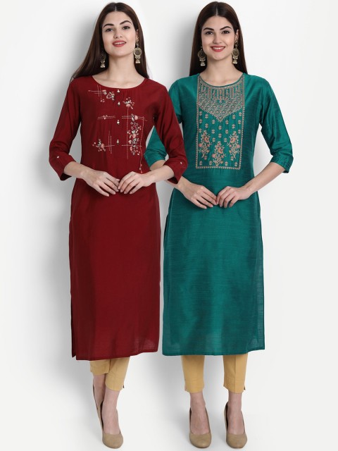 

7Threads Women Multicoloured Embroidered Thread Work Kurta, Multi