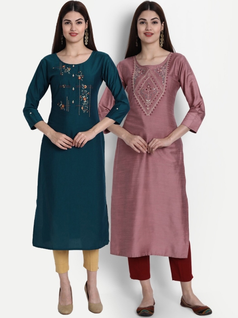 

7Threads Women Pack Of 2 Multicoloured Thread Work Kurta, Multi