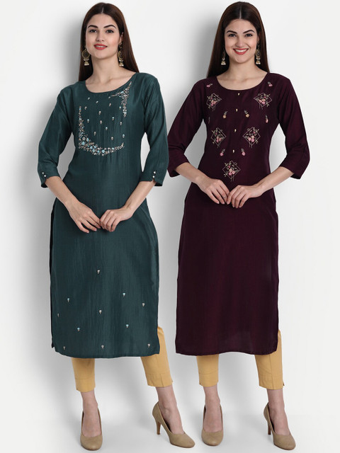 

7Threads Women Pack Of 2 Multicoloured Ethnic Motifs Embroidered Kurta, Multi