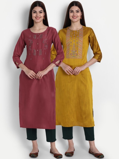 

7Threads Women Multicoloured Ethnic Motifs Embroidered Thread Work Kurta, Multi