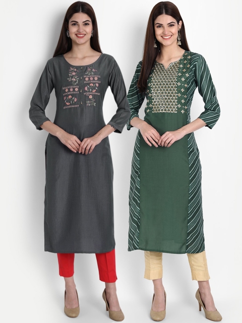 

7Threads Women Pack Of 2 Multicoloured Embroidered Yoke Design Kurta, Multi