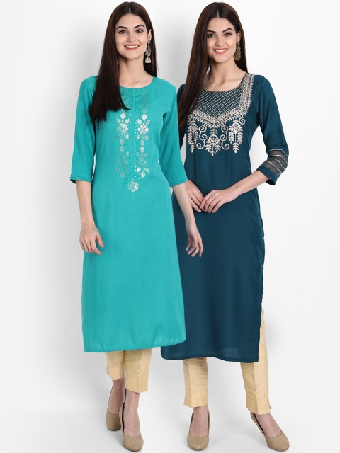 

7Threads Women Multicoloured Ethnic Motifs Mirror Work Kurta, Multi