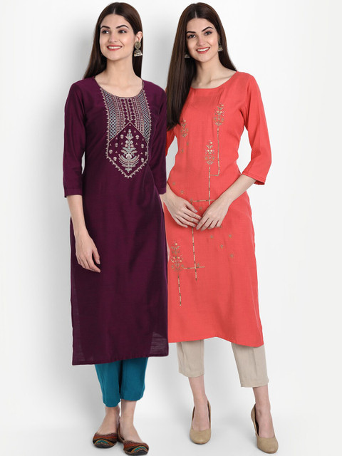 

7Threads Women Multicoloured Ethnic Motifs Thread Work Kurta, Multi