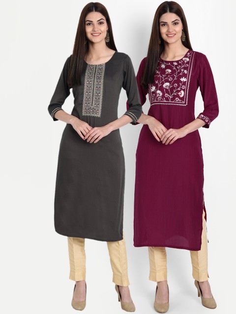 

7Threads Women Multicoloured Embroidered Mirror Work Kurta, Multi