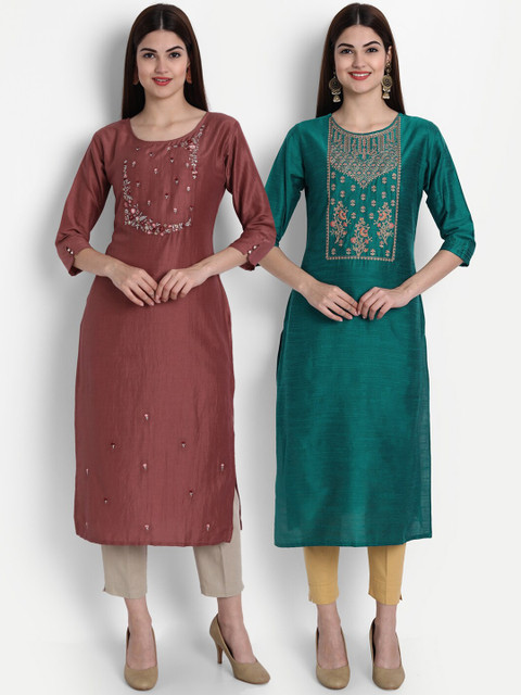 

7Threads Women Multicoloured Ethnic Motifs Yoke Design Thread Work Kurta, Multi