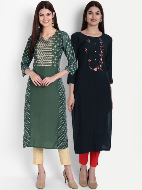 

7Threads Women Multicoloured Floral Embroidered Thread Work Kurta, Multi