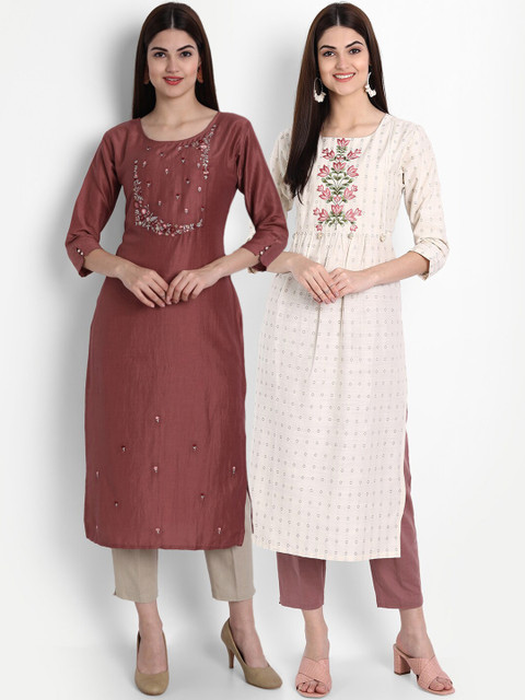 

7Threads Women Multicoloured Ethnic Motifs Embroidered Mirror Work Kurta, Multi