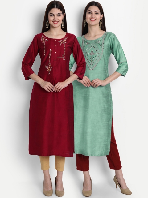 

7Threads Women Multicoloured Embroidered Mirror Work Kurta, Multi