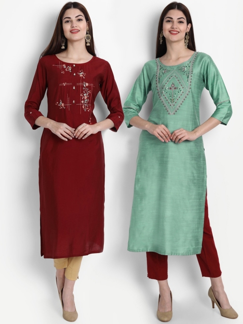 

7Threads Women Multicoloured Embroidered Mirror Work Kurta, Multi